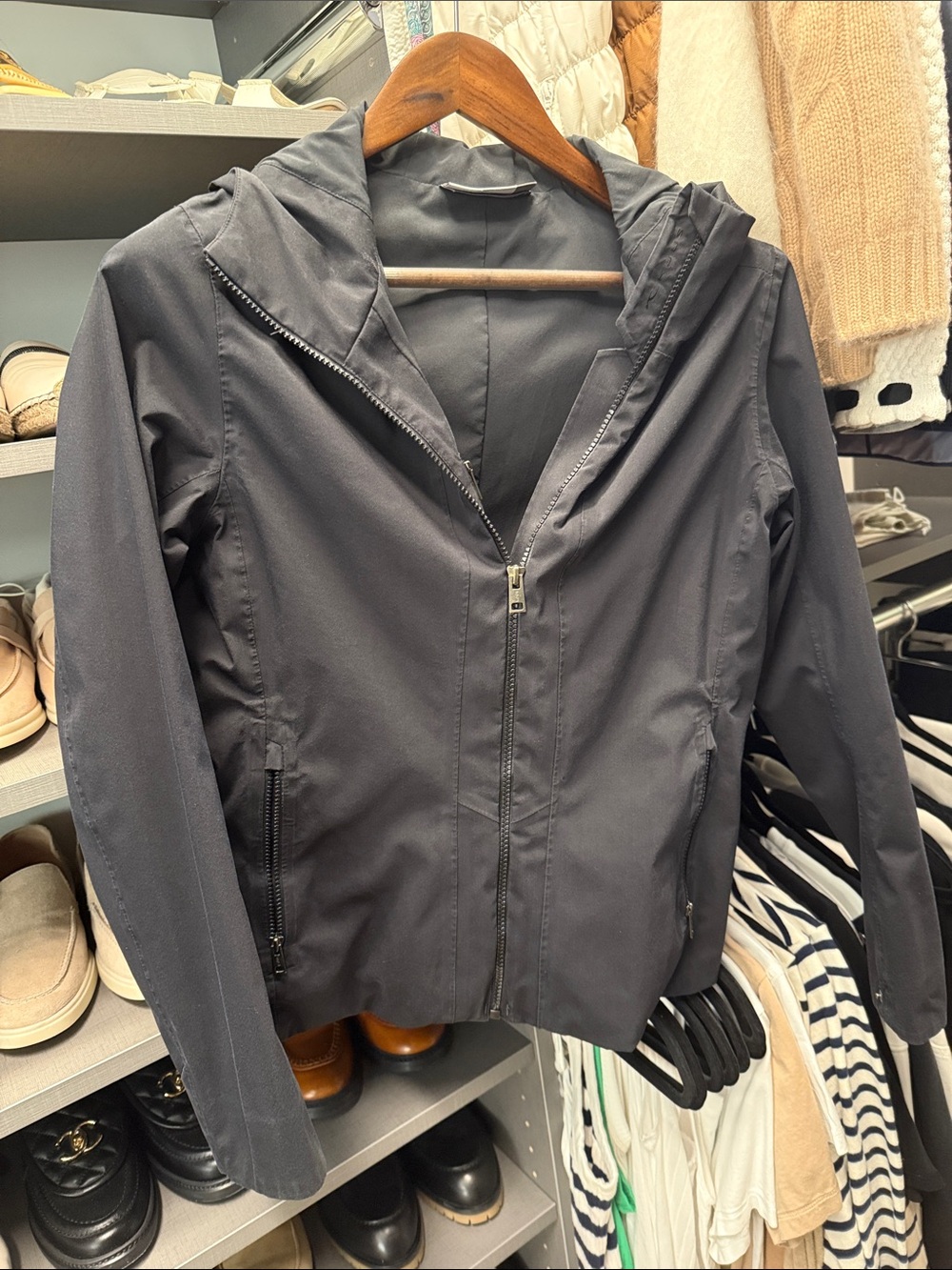 Women’s Black Hooded technical Zip Jacket - Casual Utility Style